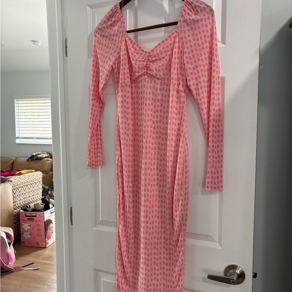 Pink Polka Dot Long Sleeve Dress
